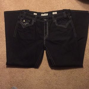 42x34 black MEK denim jeans with gray stitching